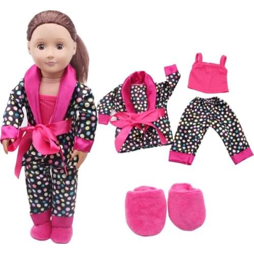 Fashion Top + Pants + Robe + Slippers 4-Piece Set Fit 18 Inch American&43cm Baby New Born Doll Clothes Accessories