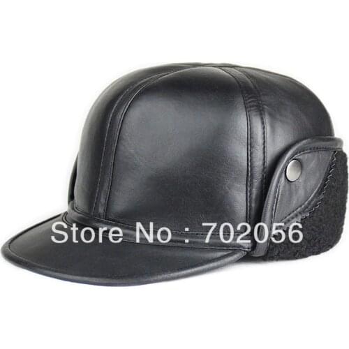 Mens real sheepskin Leather Bomber Hats Caps casual HAT CAP 12pcs/lot #3105