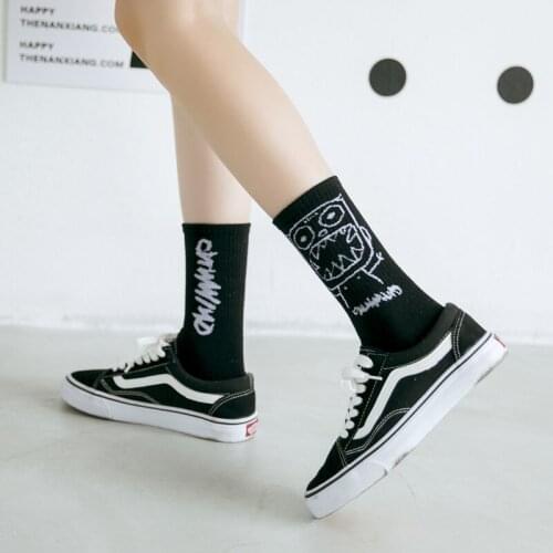 Men And Women Mid-length High Europe And America Stockings Funny Face Skateboard Sports Couple Socks Wholesale