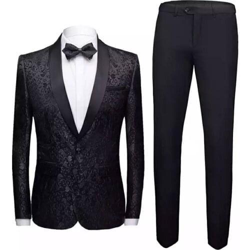 2021 Dark Pattern Men Suit Slim Fit 2 Pieces (Jacket+Pants) Wedding Groom Tuxedos Suit Costume Homme Terno Masculino Prom Blazer