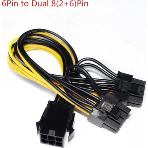 Wholesale 100Pcs 8Pin 6pin to PCIE Dual 2 x 8pin PCI-Express（6+2)pin Y Splitter Miner CPU Graphics Card Power Supply Cable 18AWG