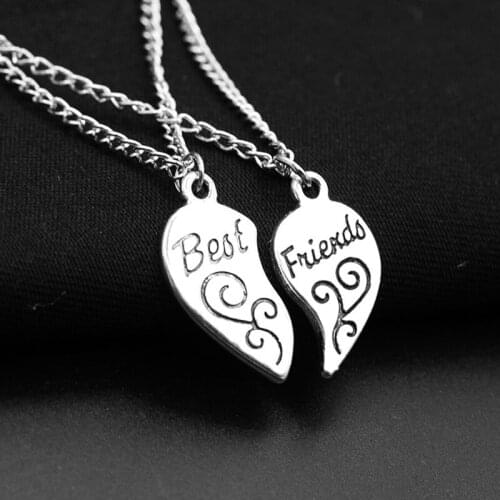 1 pair Words "Best Friends"&"Mother Daughter" Two Parts of Heart Sivler Necklace for Men Women