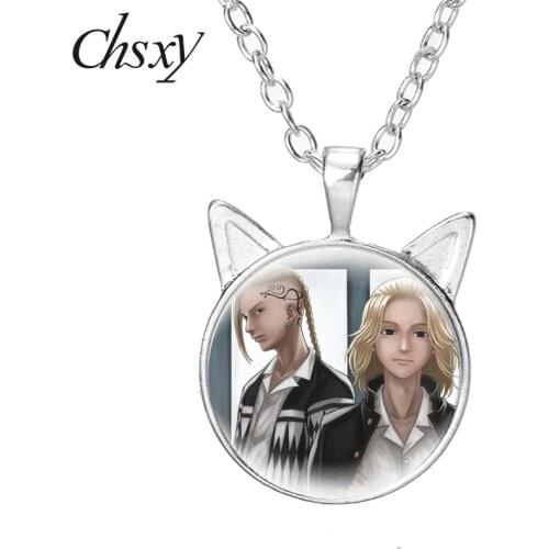Anime Tokyo Revengers Cat Ear Pendant Necklace Cosplay Art Photo Glass Necklace for Unisex New Fashion Jewelry Accessories Gifts