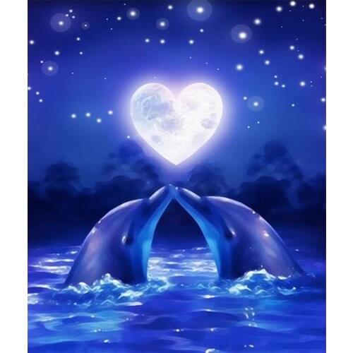 Full square/round 5D DIY diamond painting Dolphin Moonlight Embroidery Pattern Cross stitch kits mosaic wall stickers