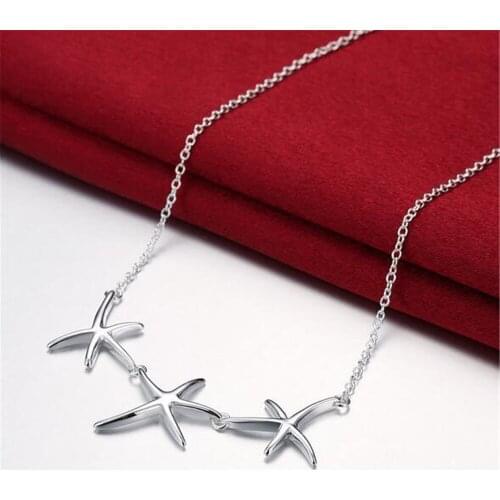 Wholesale silver plated pendant,925 fashion Silver colorjewelry starfish pendants necklace for women/men +chain