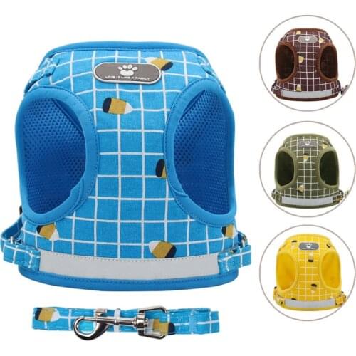 Pet Harness Vest-style Pet Chest Harness Set Polyester Breathable Reflective Chest Back Small Medium Pets Cat Dog Traction Rope