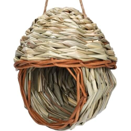 Bird Straw Nest,Hanging Bird Hut Natural Grass Handwoven Sparrow Houses for Outside Finch Nest with Large Entrance Garden Decor