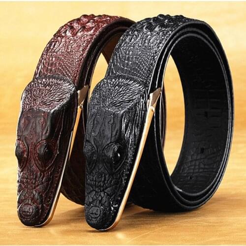 2018 new mens belt crocodile belt Genuine leather alligator strap crocodile head belt real cowhide fashion belts gift for men