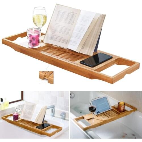 Luxury Bathroom Shelf Retractable Bridge Tub Caddy Tray Rack Wine Glass Book Holder Bathtub Rack Support Bamboo Bath Bathtub