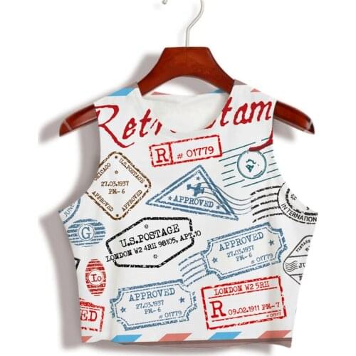 Custom Made your own designs Sublimation Print Vintage Retro Postal Stamps Print Milk Silk sleeveless Crop Tops