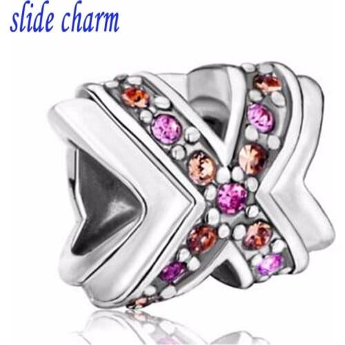 Slide charm Free shipping Breast Cancer Charm Awareness Celtic Claddagh Irish Cross Ribbon Pink Bead fit Pandora charm bracelet