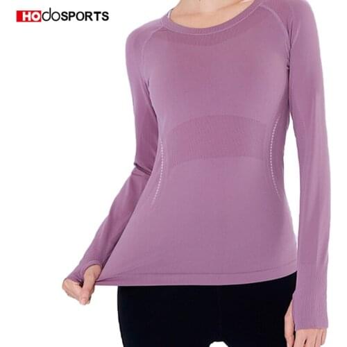 Hodo Sports Sexy Women Sports T-shirts Breathable Long Sleeve Crop Solid Color High Elastic Gym Yoga Top Quick Dry Fitness Tops
