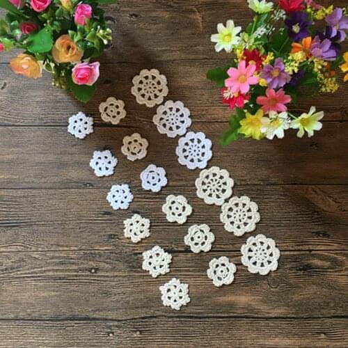 Super Mini Doilies 18Pcs 100% Cotton Hand Made Crochet Doilies Cup Mat Pad Coaster Vintage Crochet Motifs 3-5cm White Beige