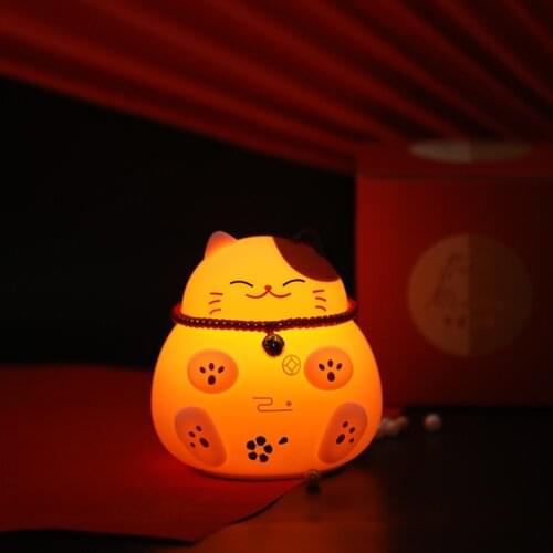 LED Table Lamp Silicone Night Light USB Rechargeable Cartoon Funny Lucky Cat Childrens Bedroom Beside Table Lamp Cildren Gift