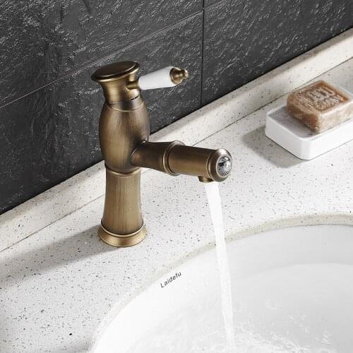 Pull Out Basin Faucet Antique Bronze Brass Faucets Hot and Cold Sink Mixer Taps deck mounted tap pulling out Mixer faucet