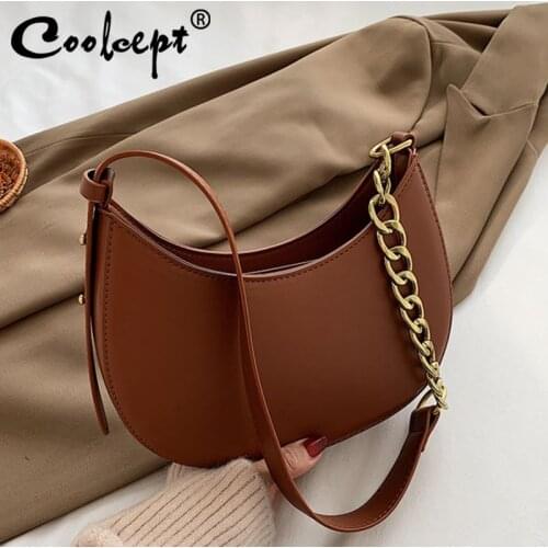 Coolcept Minority Women Shoulder Bag Armpit Bag Pu Leather Chain Fashion WomenS Pouch Simple Luxury Female Phone Bag Zipper