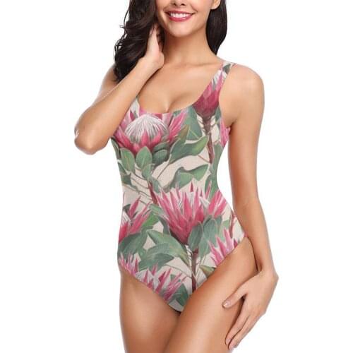 Women 2021 Exotic Bikinis Painted King Proteas On Cream Women Swimsuit One Piece Swimwear R336 bathing suit SwimSuit For Women