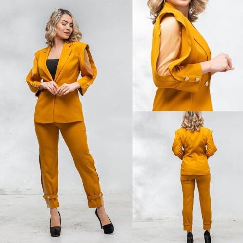 New Designed Women Suits Elegant Patchwork 2 Pieces Pants & Blazer One Button Fashion Vintage Coat Casual Party Prom Jacket