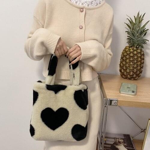 Winter Vintage Top-handle Shoulder Underarm Bag Female Plush Autumn Handbag Soft Warm Fur Tote Purse For Lady Bag Sac A Main