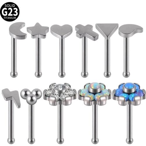 1pcs G23 Titanium CZ Nose Studs Nose Pin Ear Tragus Cartilage Daith Helix Earring Opal Septum Nose Ring Body Piercing Jewelry