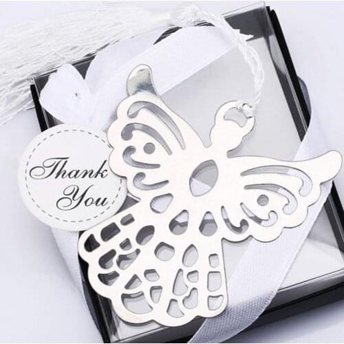 1PC Bookmark Stainless Steel Silver Guardian ANGEL Bookmark Tassel Page Marker Ribbon Box Theme Bookmarks