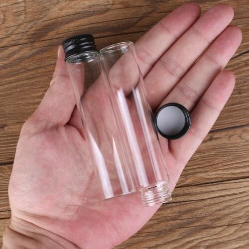 10pcs 25ml 22*100mm Glass Jars Message Bottles with Black Aluminum Lids Empty Glass Bottles Spice Jars for Art Craft