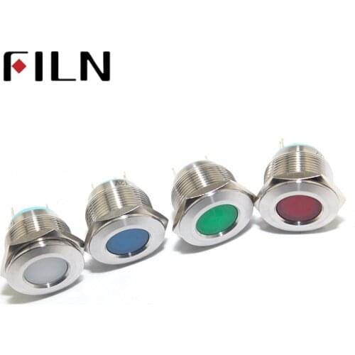 12v pilot lamp 19mm FILN 6v 24v 110v 220v 36v 48v red yellow blue green white led metal signal lamp with solder pins