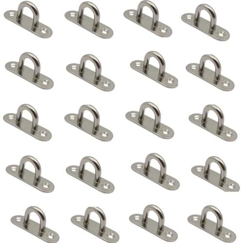 20Pcs 5mm 6mm 8mm Ceiling Wall Mount Hook Stainless Steel Eye Plate Oblong Pad Eye Plate Metal Staple Ring Hook Marine Hardware