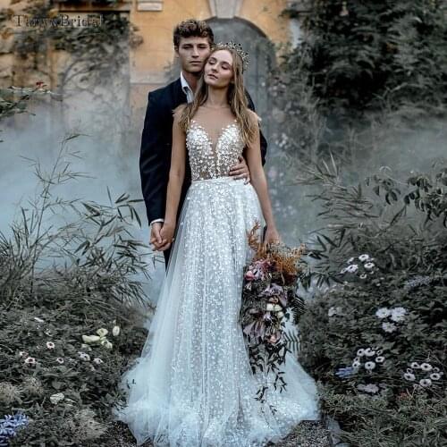 3D Little flowers Embroidery Wedding Dresses Fairy Dreamy Romantic Bridal Gowns A Line Vestido de Noivas DW409