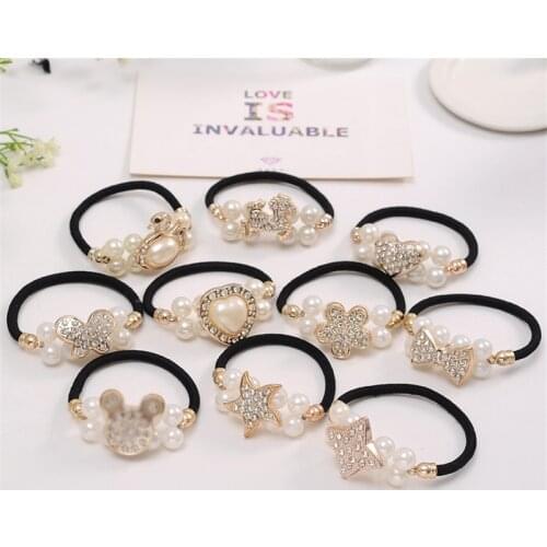 6Pcs/Lot Girls Hair Accessories Pearl Gift Bows Elastic Hair Bands Solid Color Headband Cute Scrunchies Hair Bands for Women