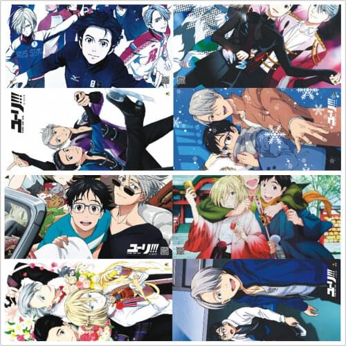 8 pcs/set Anime YURI on ICE Embossed poster Figure Yuri Katsuki Victor Nikiforov Mila Babicheva sticker for gifts