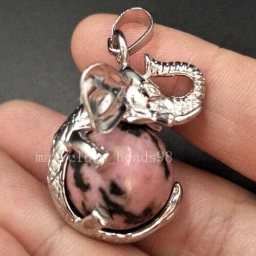 Free Shipping Beautiful jewelry 22x31mm Rhodorite Elephant Round Women Men Pendant Bead MC5560