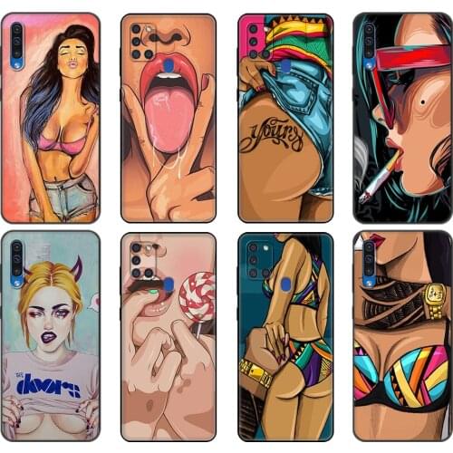 Black tpu Case For Samsung Galaxy A50 50S A30S A10 A01 A11 A21S A31 A41 A51 A71 M21 M30S S10 LITE Cover hot flirt sexy girl