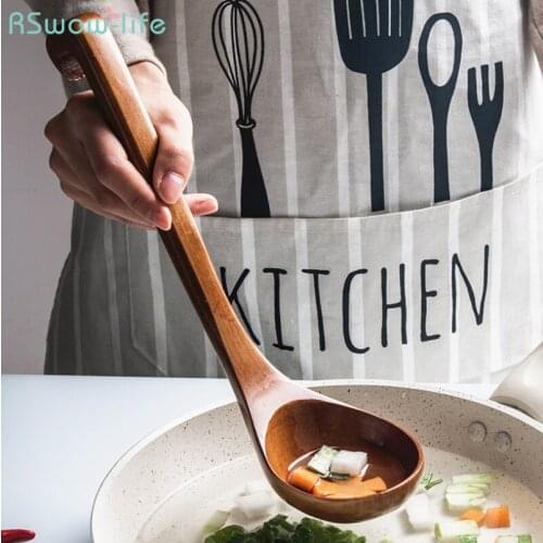 Japanese Style Wooden Soup Ladle Large Burlywood Household With Long Handle Kitchen Supplies Hangable Hot Pot Spoon Household