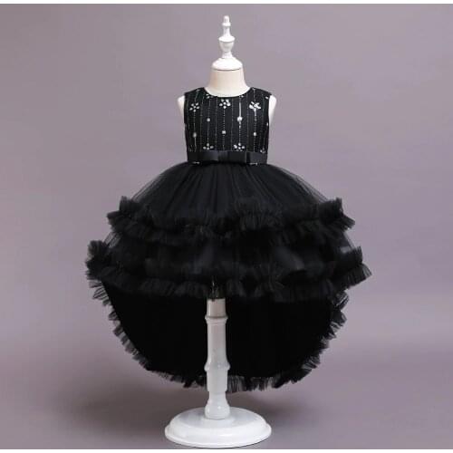 Kid Sleeveless O-neck A-link Bow Draw Back Tailing Performance Host Birthday Party Evening Princess Formal Dress Girl Gift New