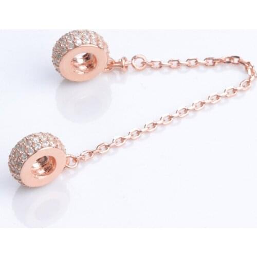 S925 Sterling Silver Full of Zircon Inspiration Inspiration Safety Chain Charm Fit Original Beads Bracelet Jewelry