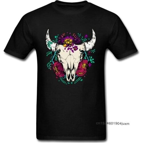 Peonies T-Shirt Brand New Men T Shirt Bull Skull Floral Design Tshirt Short Sleeve Cotton Crew Neck Tops & Tees High Quality