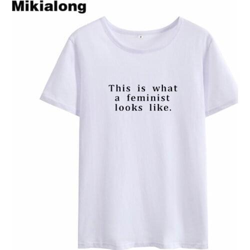Mikialong This Is Feminist Printed Tshirts Cotton Women Summer 2018 Harajuku Tee Shirt Femme White Basic T-shirt Women Tops