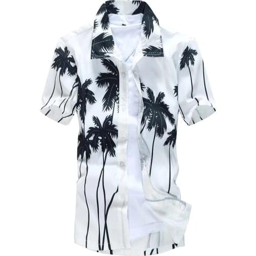Hawaiian Shirt Men Clothes 2020 Summer Camisa Havaiana Shirts Coconut Tree Printed Short Sleeve Mens Sandy Beach Wear