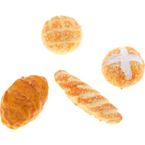 4 Pieces 1/12 Scale Clay Dollhouse Miniature Bakery Bread Food Classic Toy Pretend Play 1:12 Doll House Decor for Kids Gift