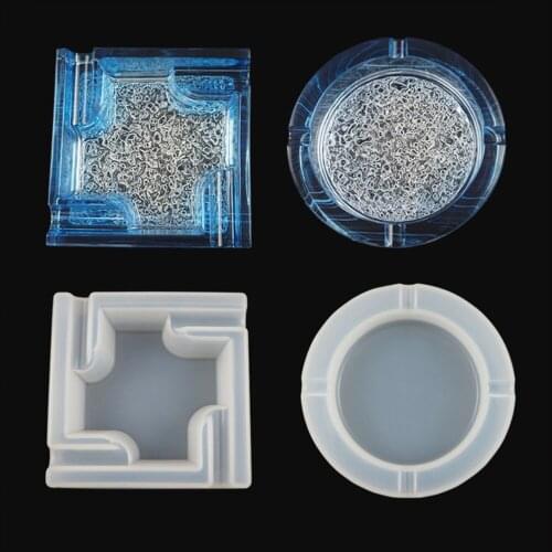 Square Round Ashtray Molds DIY Handmade Crystal Glue Epoxy Resin Mold Jewelry Holder Making Decoration Silicone Clay Mould
