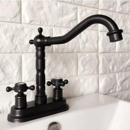 Black Oil Rubbed Brass Basin Faucets 2 Hole Bathroom Faucet Double Handle Mixer Tap Bath Water Kitchen Faucet zhg071