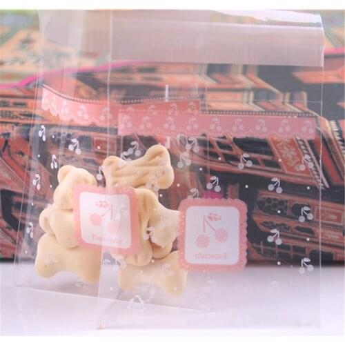 Cute Cookie Packaging Bags with Cherry Self-adhesive Biscuit Favor Party 50pcs/lot Wholesale