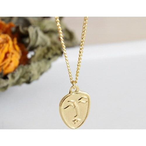 SRCOI Minimalist Gold Color Alloy Geometric Human Face Shape Pendant Necklace Metal Portrait Figure Chokers Necklaces Women Girl