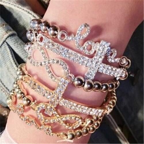 LUSION Brand Gold Sliver Color Crystal Love Croose Bracelet Beads Extendy Simple id Bracelets Set Star Jewelry SALES