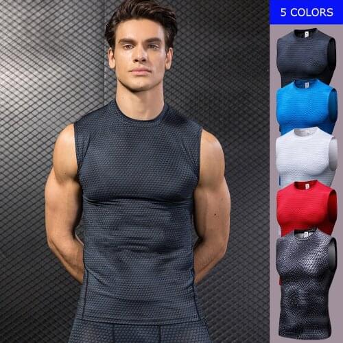 Mens Fitness Workout Running Jogging Gym Sports T-shirt Tight Elastic Quick Drying Compression Shirt Sportswear Vest Top 4022