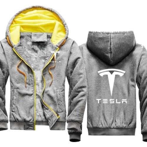 Tesla car Logo Winter New Fashion Casual Warm Mens Sport Jacket Thicken Wool Fleece Cotton High Quality Mens Zipper hoodie
