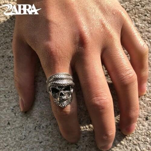 ZABRA Luxury Skull Ring 925 Silver Adjustable Size 6-13 Beard Rings For Men Gothic Vintage Punk Rock Biker Man Gift Jewelry