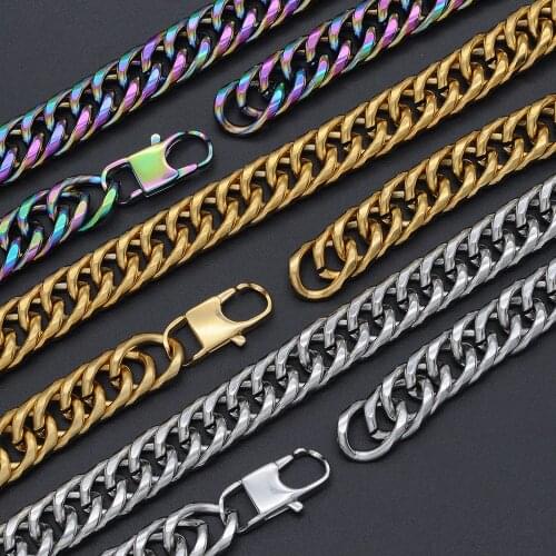 Never Fade 12mm 100% 316L Stainless Steel Hip Hop Miami Cuban Link Chain Necklace 7BEADS Women Men Rapper Jewelry Basic Chains