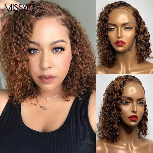 Human Hair Wigs T Part Lace Front Deep Curly Brazilian Hair Wig for Black Women Brown Blond Wig Water Wave Wigs with Baby Hair